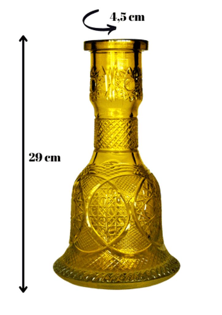 Kahveci Nargile Şişesi- Özel El Kesme- Altın Suyu İşleme-Rus Tipi Geçmeli Nargile Şişesi - Sarı